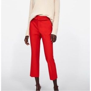 NWT Zara Womens Red Mid-rise Trousers Size M